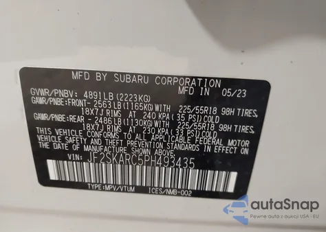 2023 Subaru Forester Touring from USA, damaged, VIN JF2SKARC5PH493435